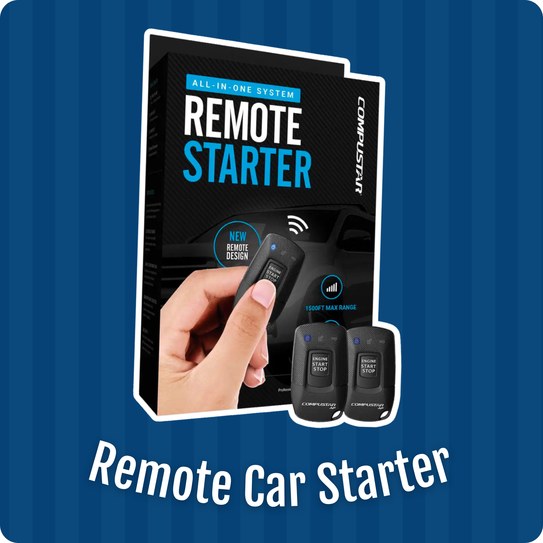 image of a remote car starter kit over a blue lined background
